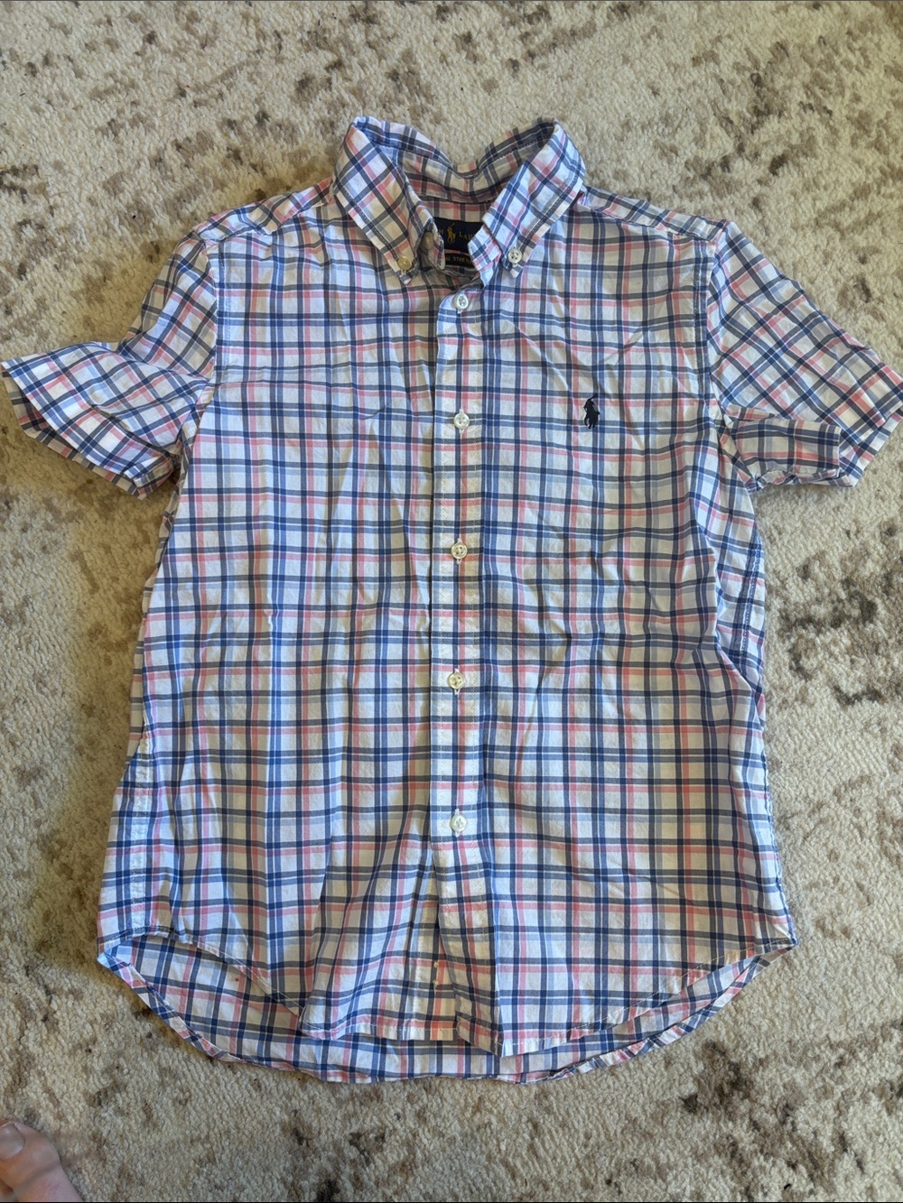 Boys Ralph Lauren Blue and Pink Plaid Cotton Button-Down Shirt